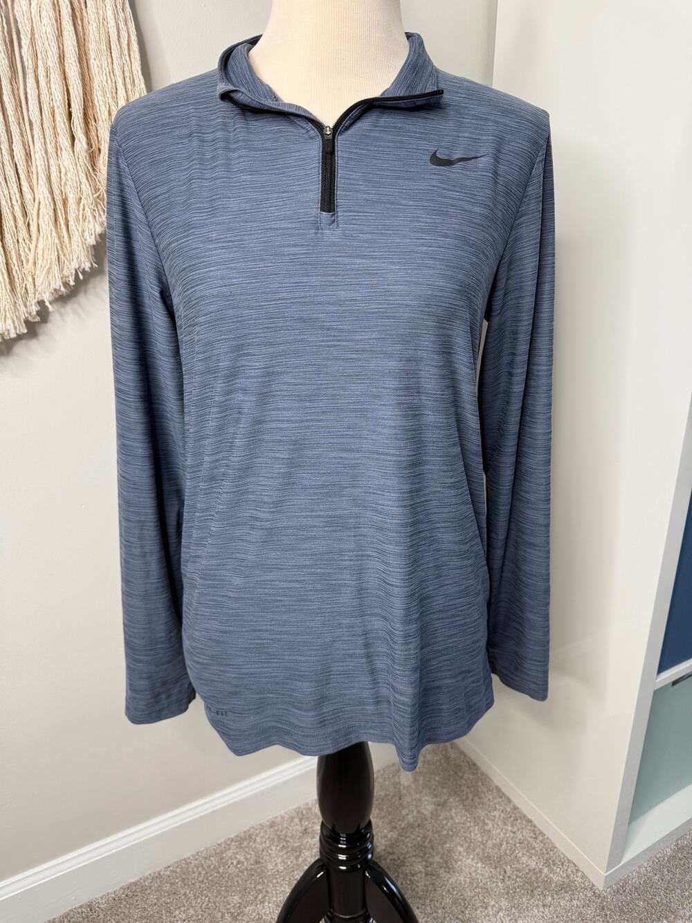 Nike Dri-fit Mens Quarterzip Blue Gray Shark Long-sleeved Running Shirt Small